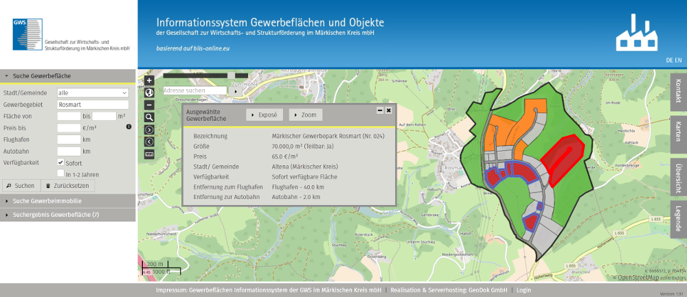 blis-online bei der Gesellschaft zur Wirtschafts- und Strukturförderung im Märkischen Kreis mbH sowie den Kommunen im Kreisgebiet