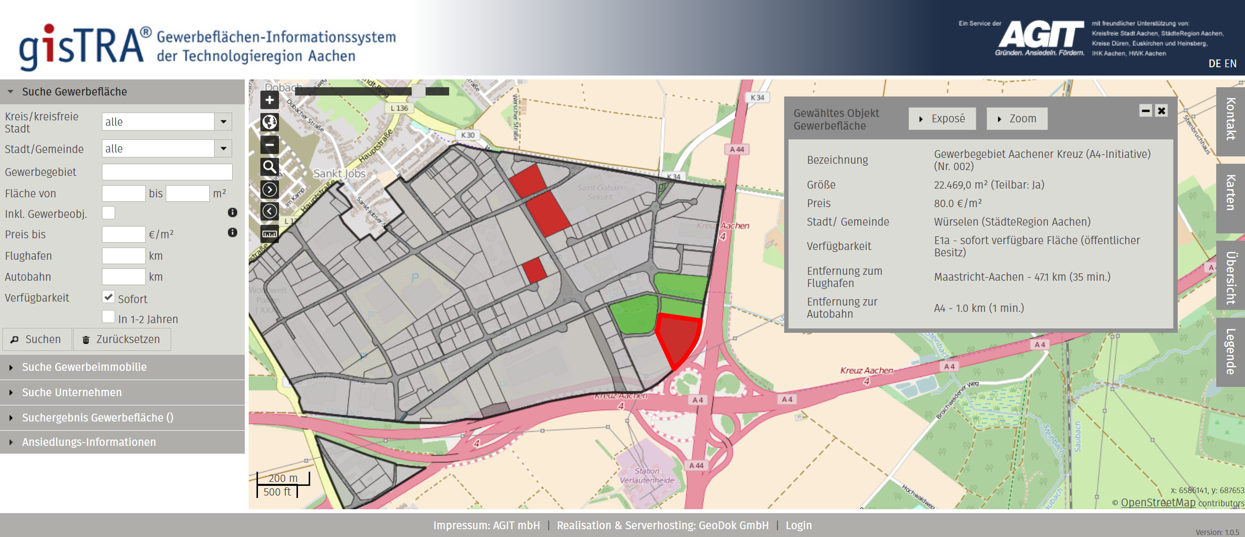 gisTRA – Gewerbeflächen-Informationsportal der Technologieregion Aachen.
